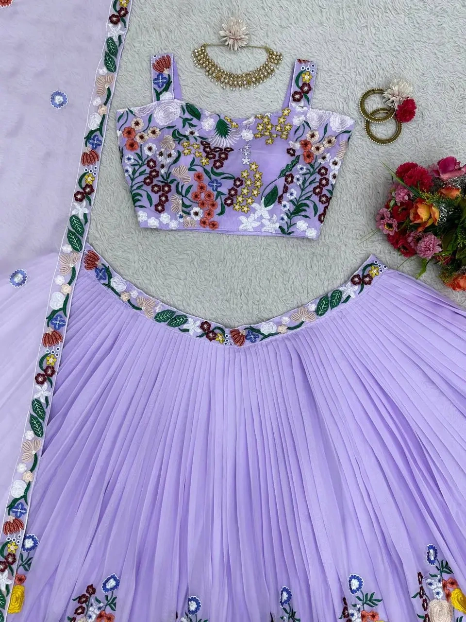 Lavender Color Latest Designer Stylist Embroidered Wedding Wear Lahenga-3