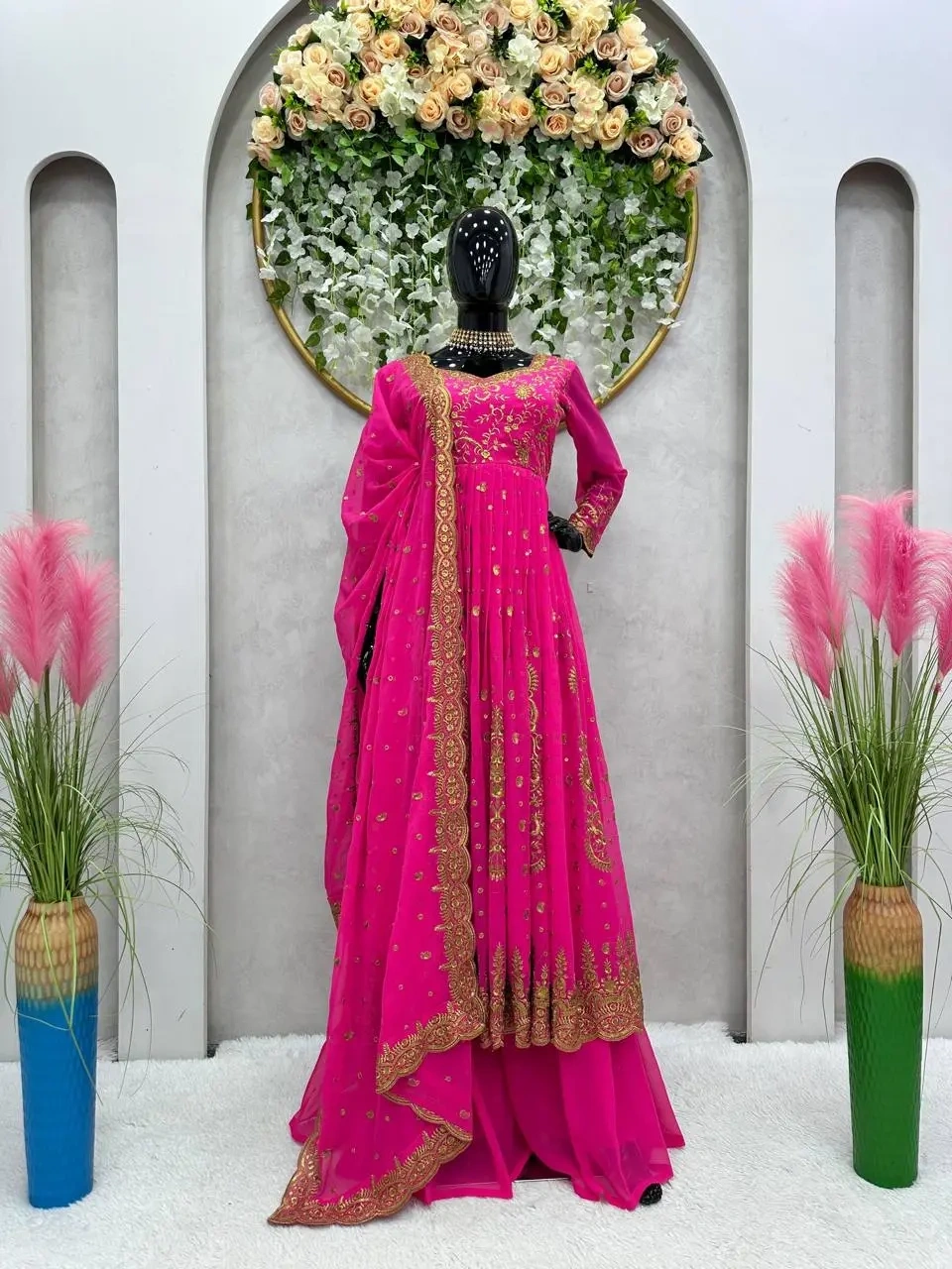 Outstanding Zari With Sequence Work Pink Sahara Suit-Pink-M-1