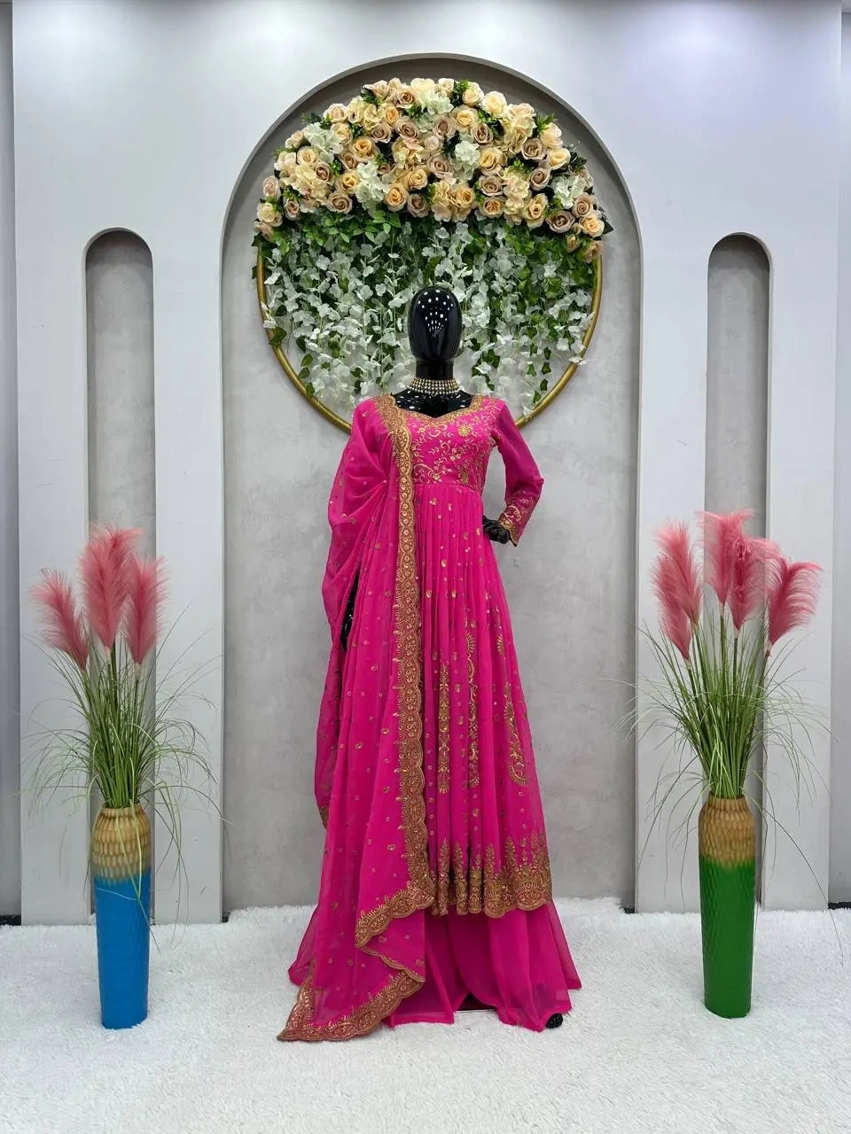 Outstanding Zari With Sequence Work Pink Sahara Suit-Pink-M-2