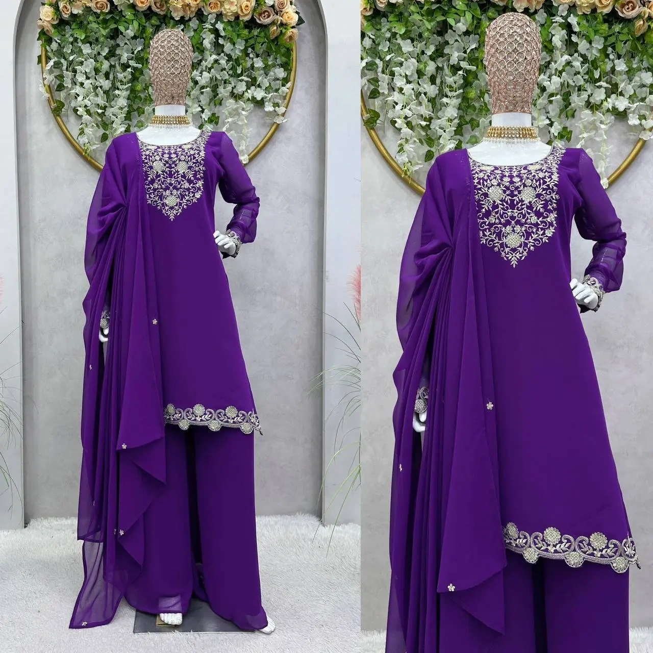 Exquisite Embroidered Georgette Sharara Suit Set-RTC5707