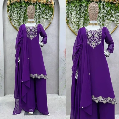 Exquisite Embroidered Georgette Sharara Suit Set