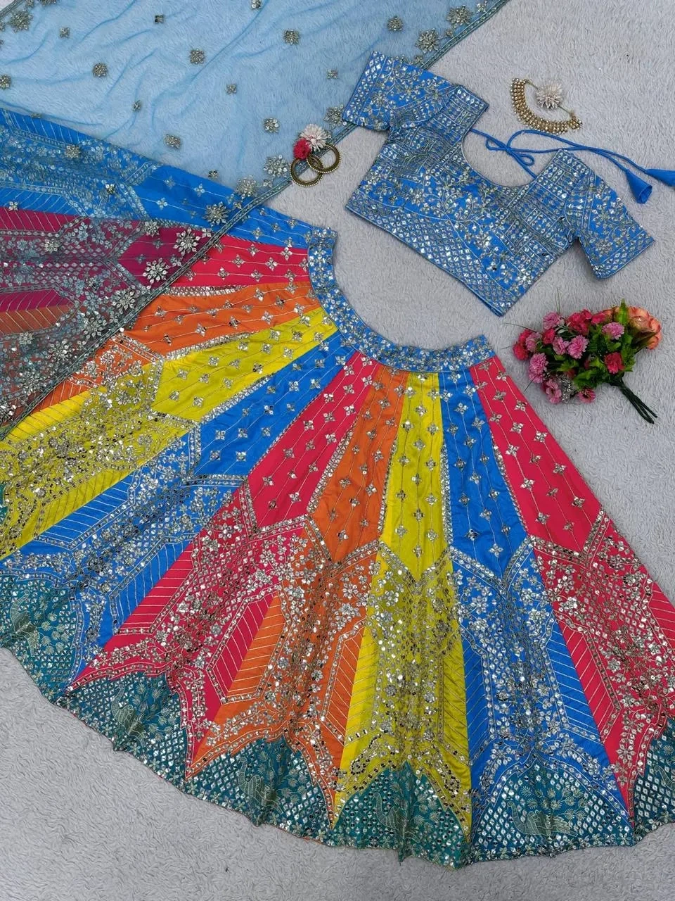 Multi Color Mono Phantom Sequence Zari Work Lahenga Choli-4