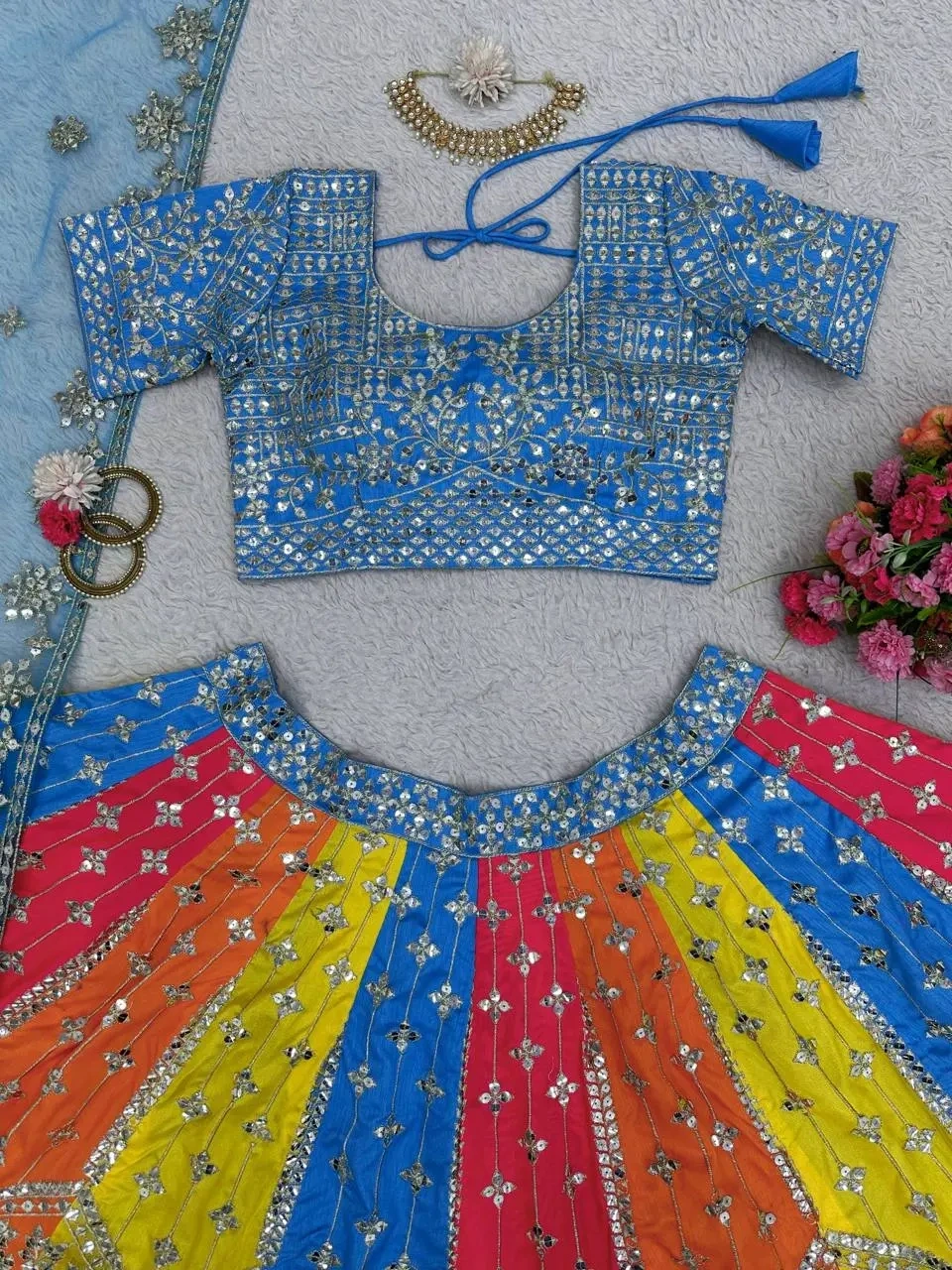 Multi Color Mono Phantom Sequence Zari Work Lahenga Choli-5