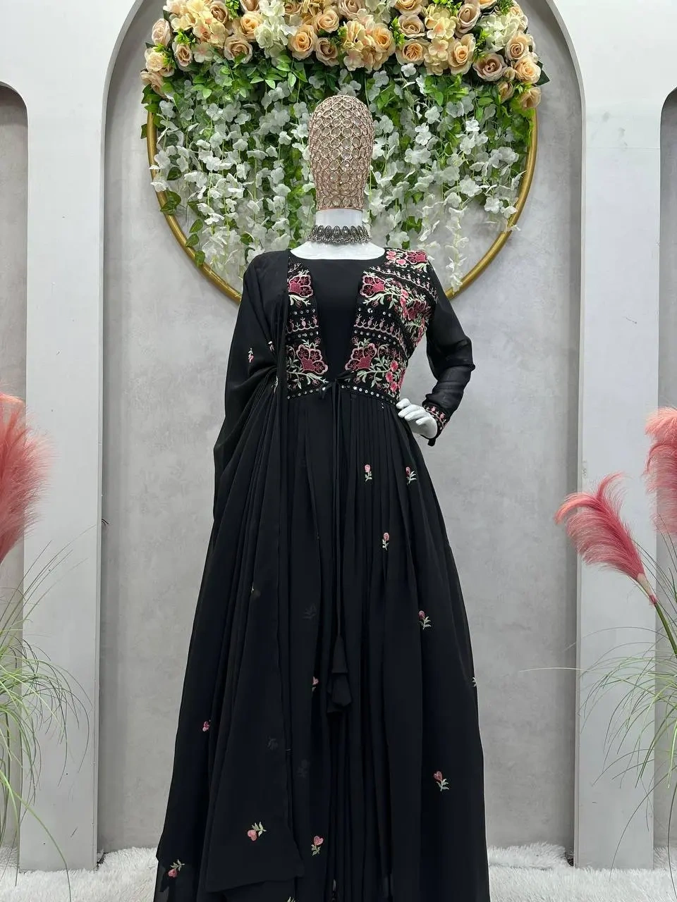 Black Embroidery Work Salwar Suit-BLACK-L-3