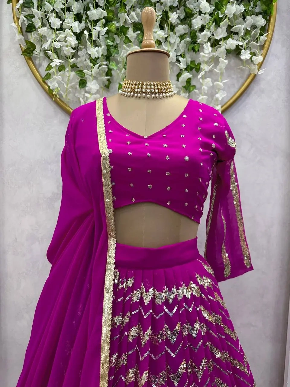 Faux Georgette Sequins Party Wear Lehenga Choli In Purple-Purple-3