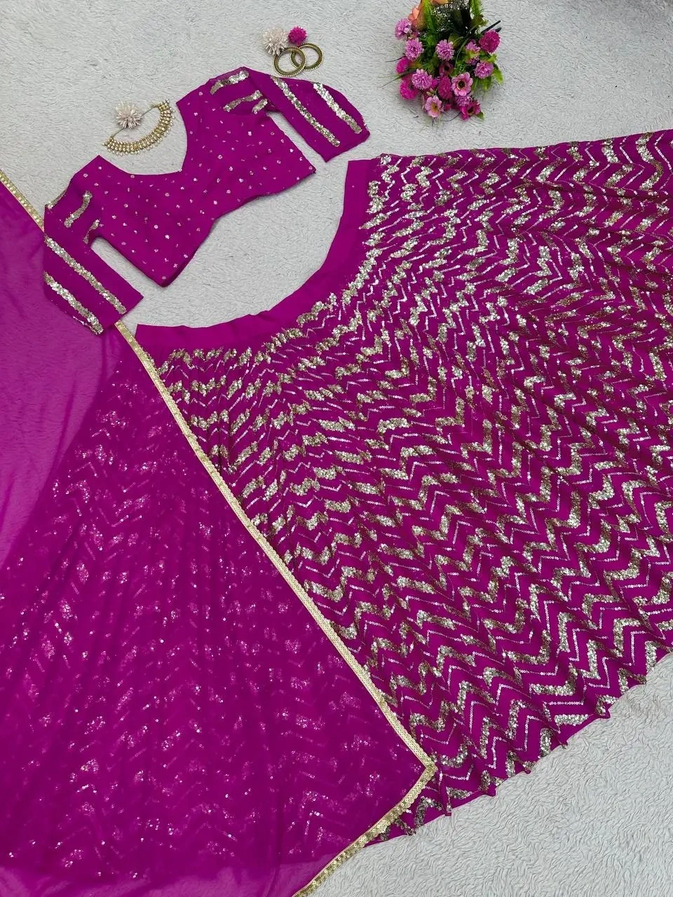 Faux Georgette Sequins Party Wear Lehenga Choli In Purple-Purple-5