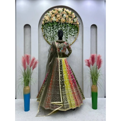 Multicolor Faux Georgette Sequence Lehenga Choli