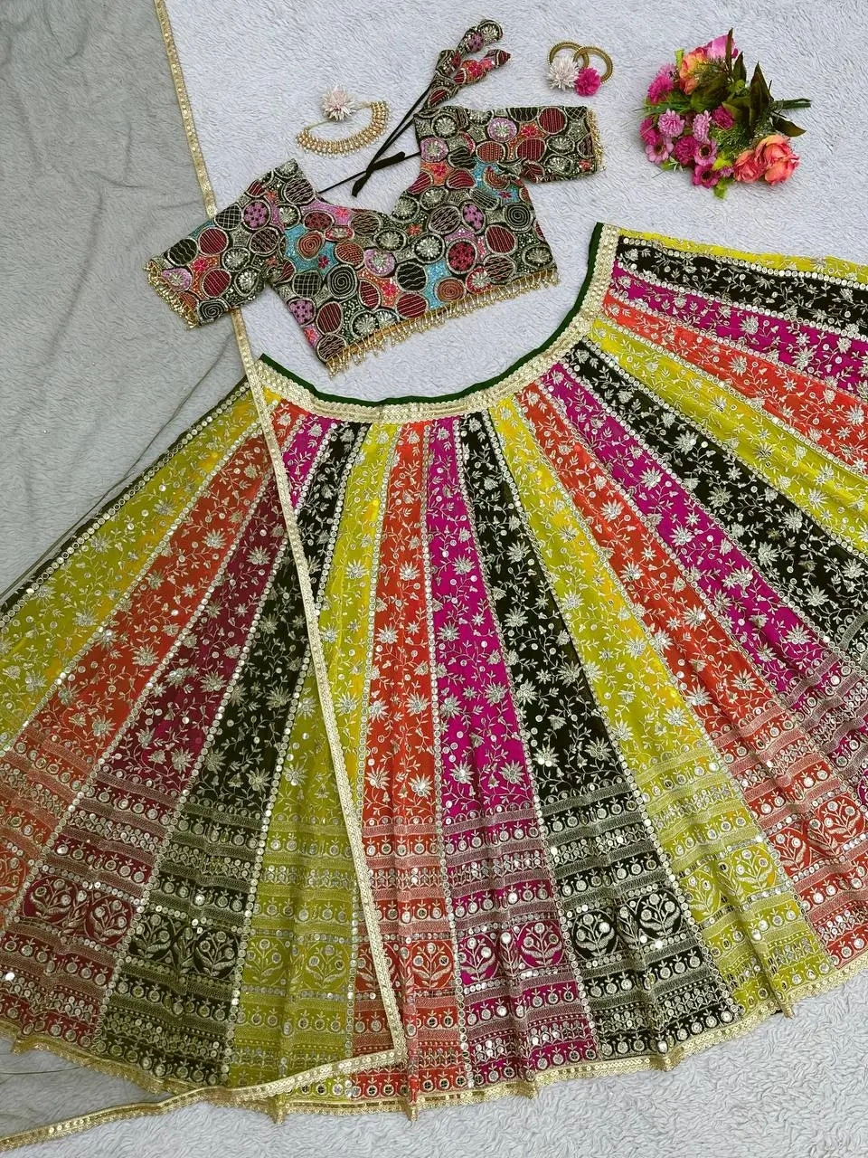 Multicolor Faux Georgette Sequence Lehenga Choli-5