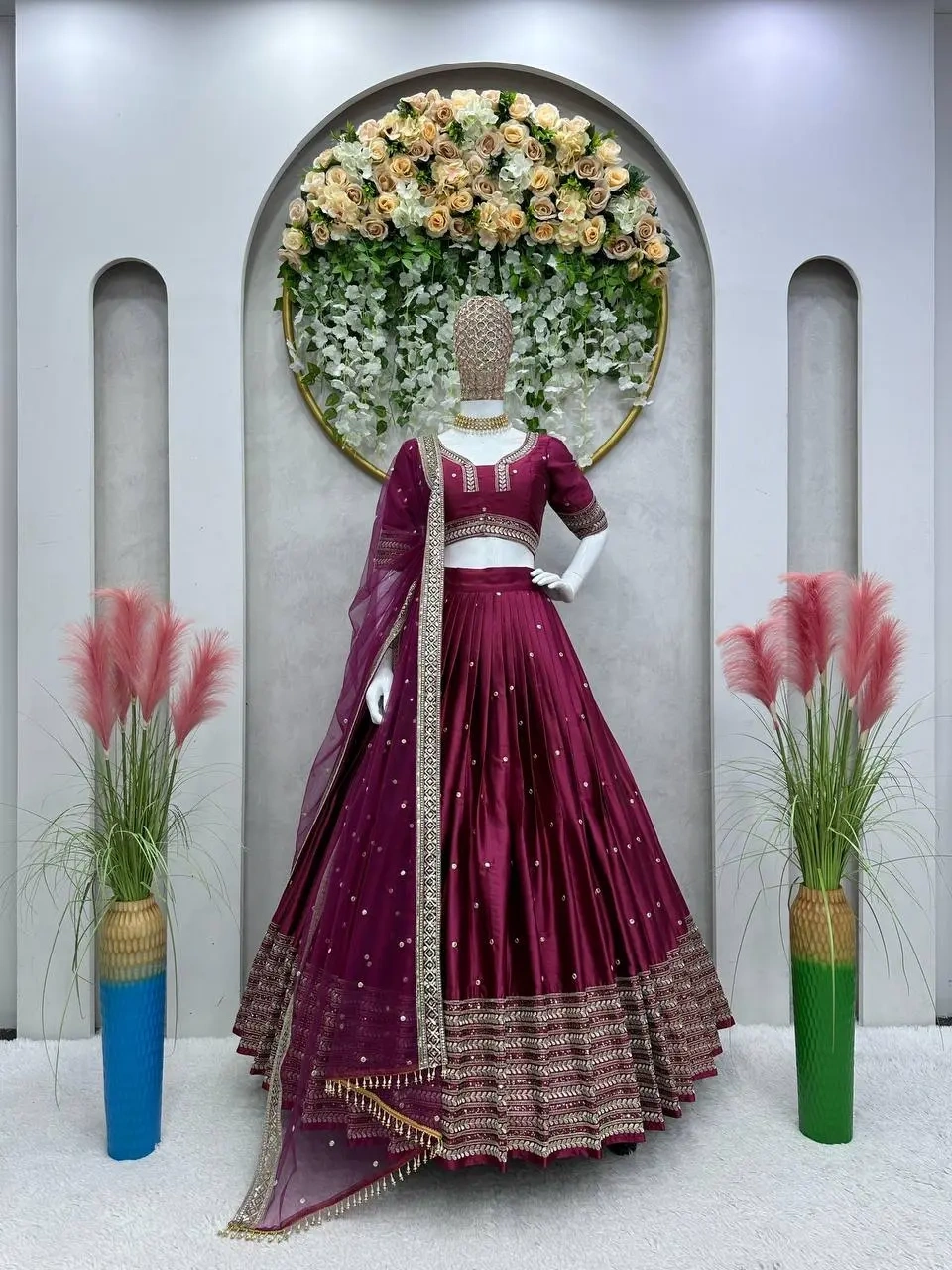Beet Color Wedding Lehenga Choli with Thread and Sequence Work-QRC214