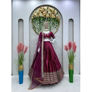 Beet Color Wedding Lehenga Choli with Thread and Sequence Work