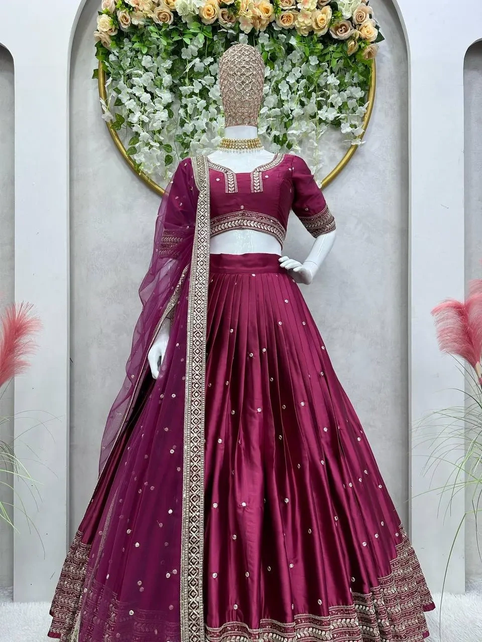 Beet Color Wedding Lehenga Choli with Thread and Sequence Work-2