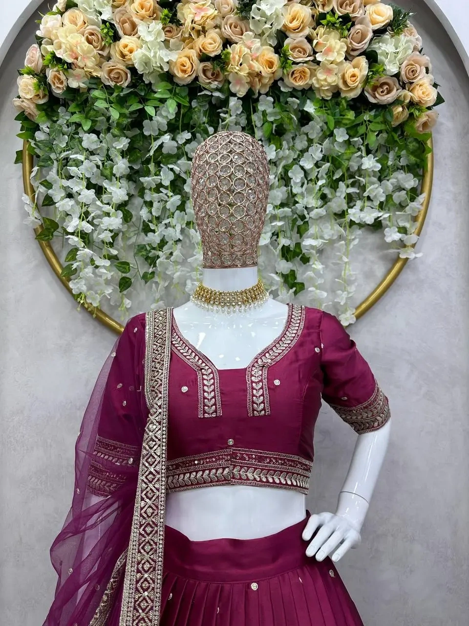 Beet Color Wedding Lehenga Choli with Thread and Sequence Work-3
