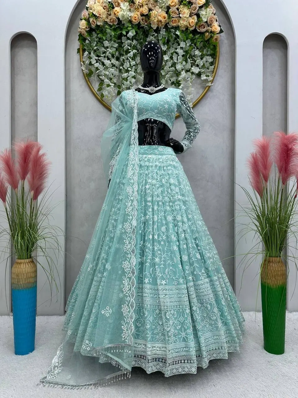 Wedding Special Lehenga Choli Set-SkyBlue-2