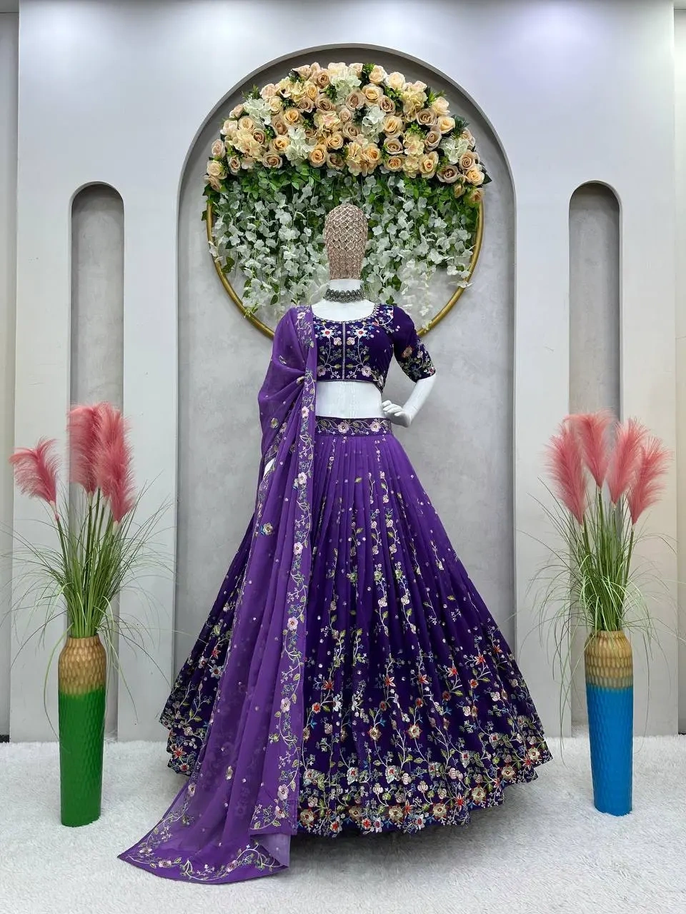 Purple Color Faux Georgette Digital Print Lehenga Choli-QRC216