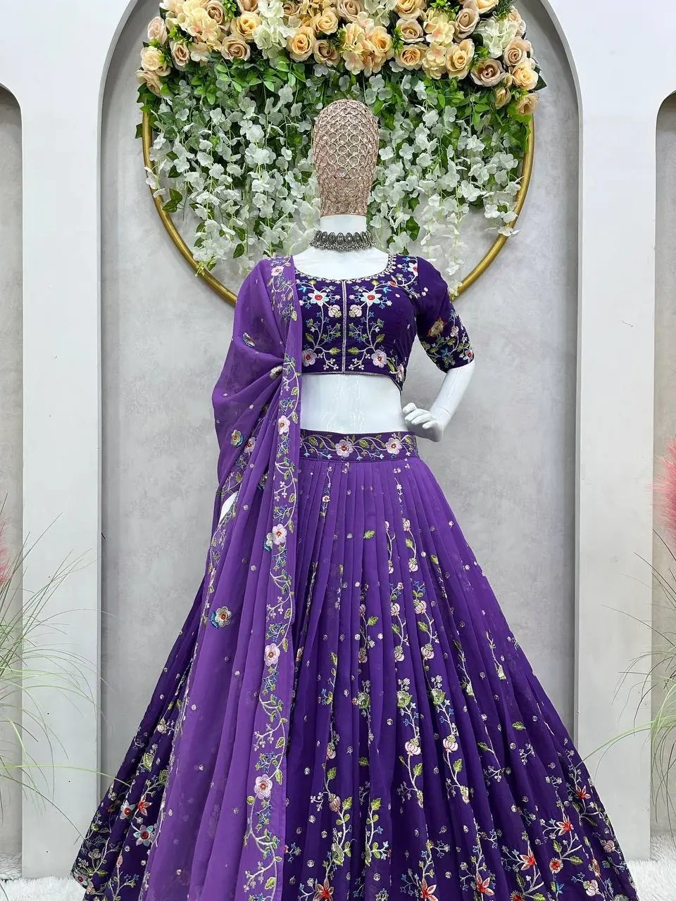 Purple Color Faux Georgette Digital Print Lehenga Choli-Purple-1