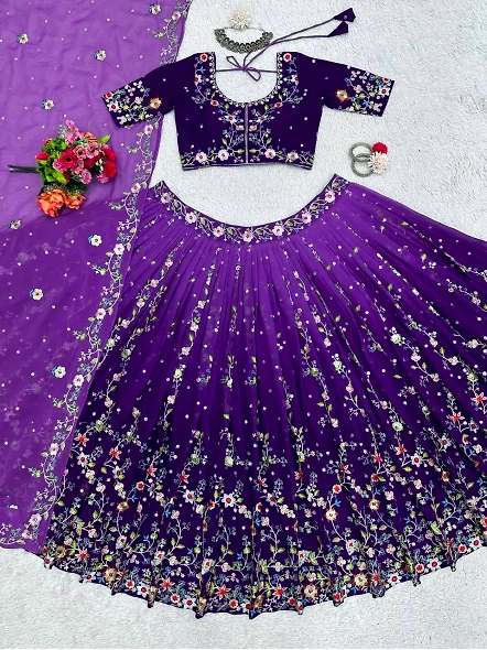 Purple Color Faux Georgette Digital Print Lehenga Choli-Purple-5