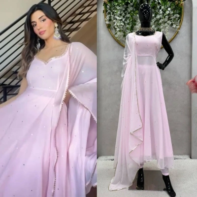 Stylish Pink Georgette Handwork Diamond Work Salwar Suit