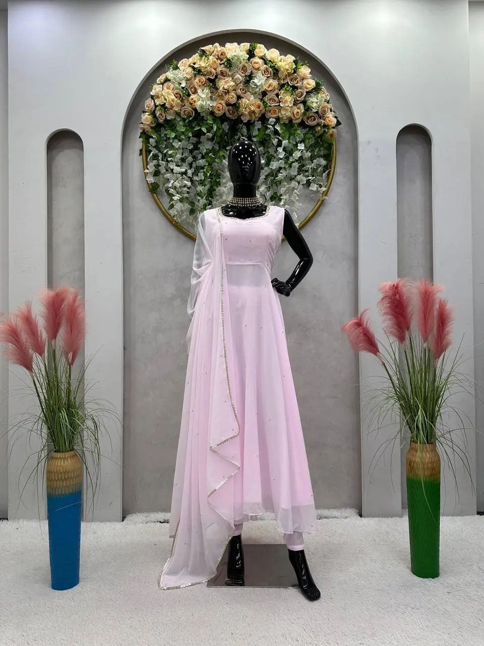 Stylish Pink Georgette Handwork Diamond Work Salwar Suit-PINK-M-1