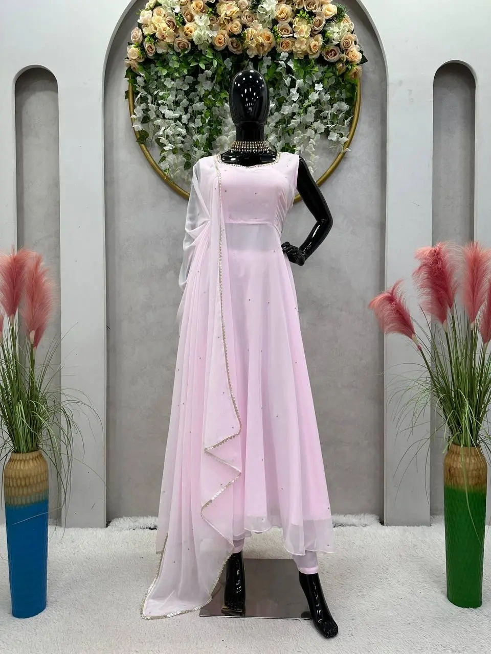 Stylish Pink Georgette Handwork Diamond Work Salwar Suit-PINK-M-2