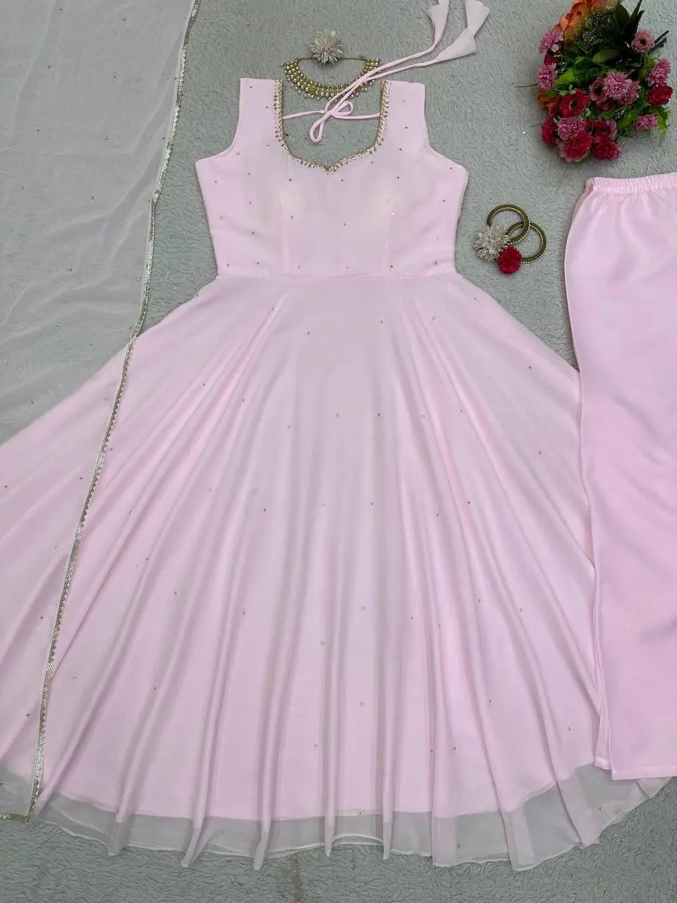 Stylish Pink Georgette Handwork Diamond Work Salwar Suit-PINK-M-4