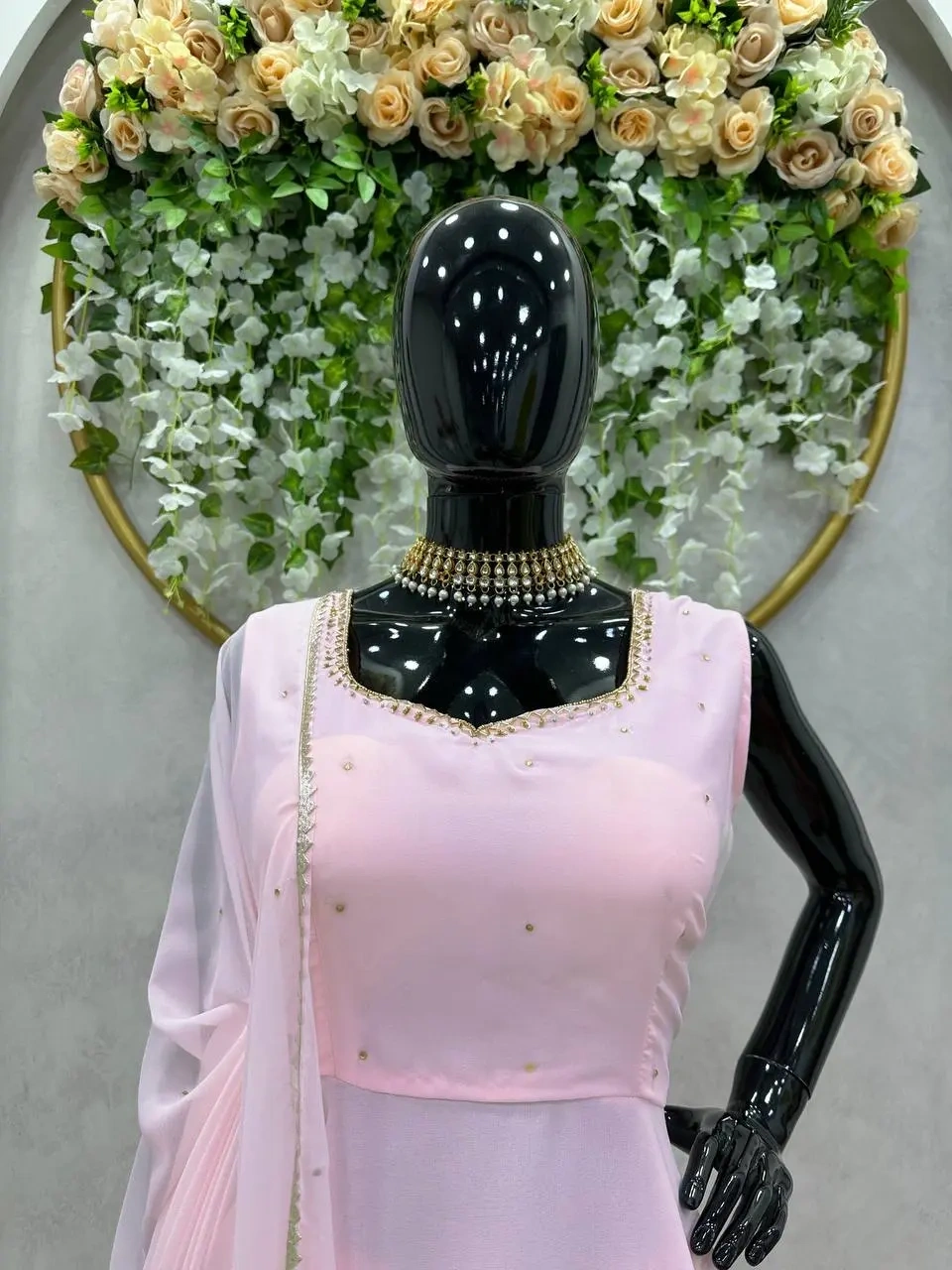 Stylish Pink Georgette Handwork Diamond Work Salwar Suit-PINK-L-3