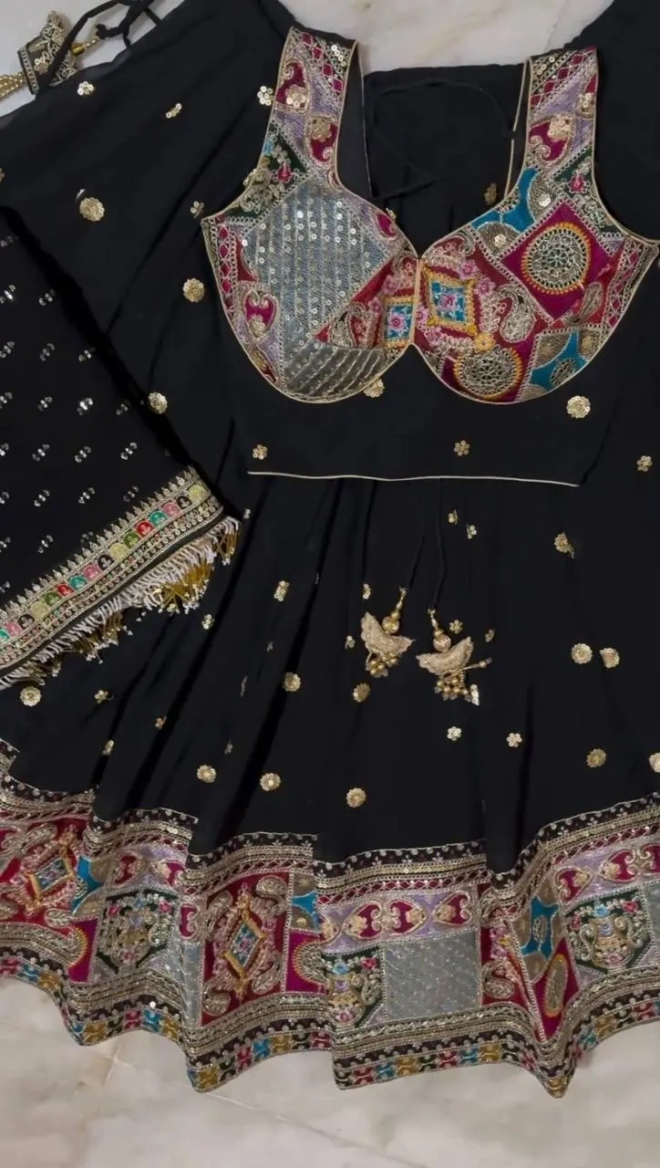 Exquisite Black Navratri Lehenga 2024-QRC255