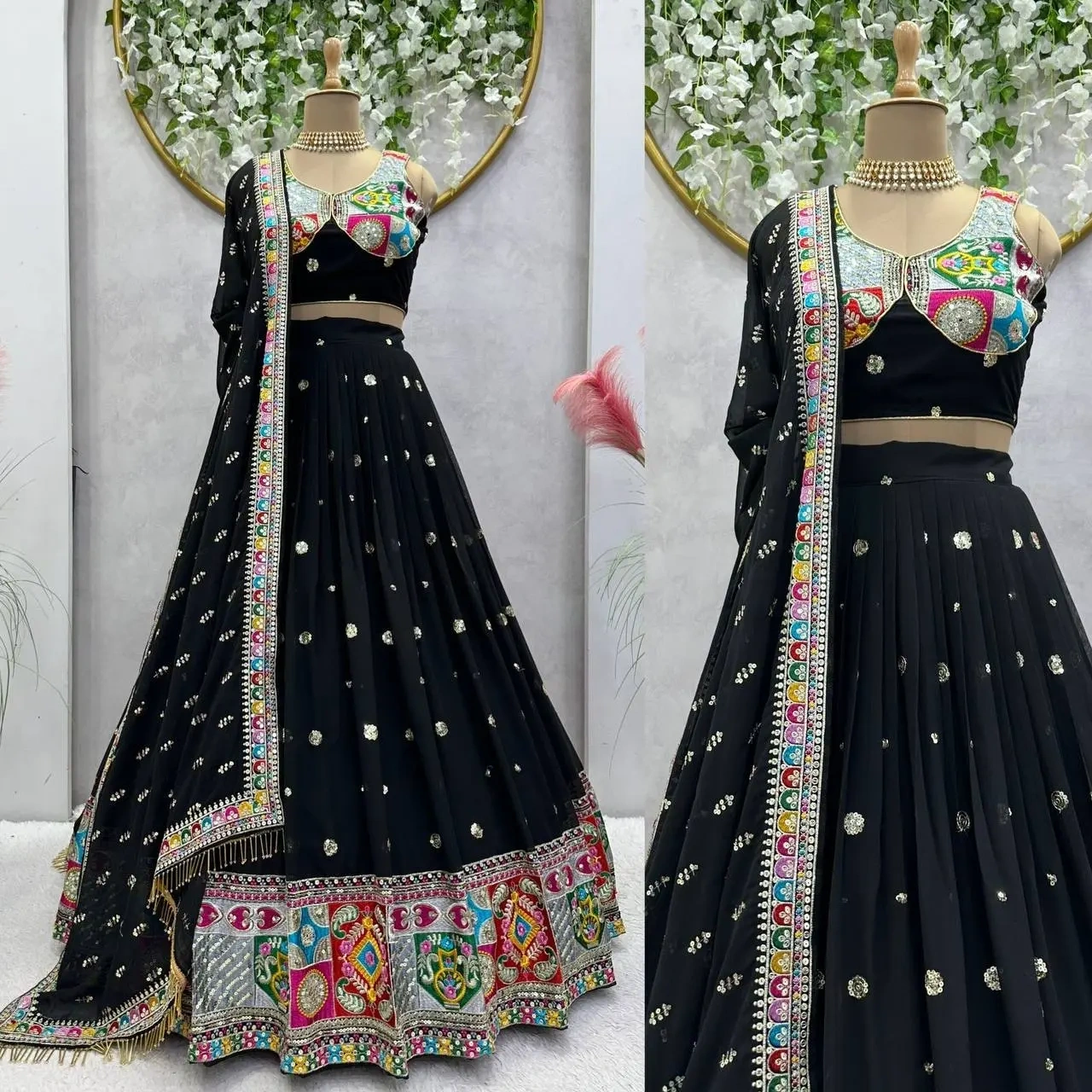 Exquisite Black Navratri Lehenga 2024-Black-1