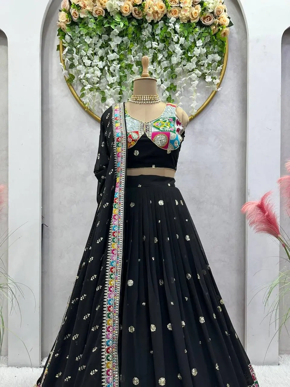 Exquisite Black Navratri Lehenga 2024-Black-4