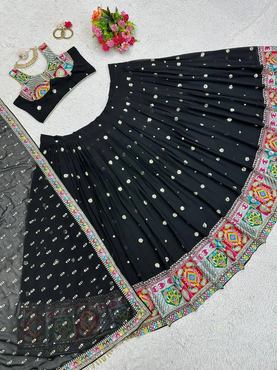 Exquisite Black Navratri Lehenga 2024-Black-5