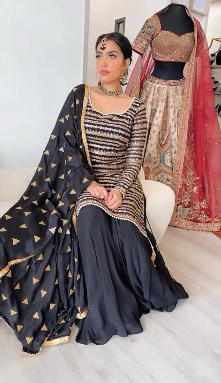 Luxurious Black Chinon Silk Suit for Women-RTC5713_L