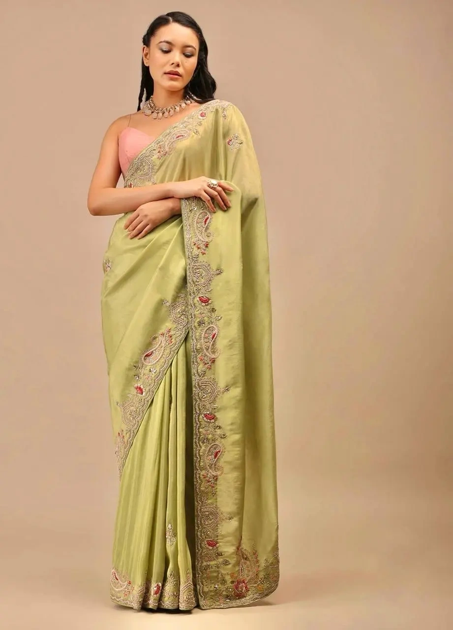 Diamond Chinon Silk Embroidered Saree-BT1227