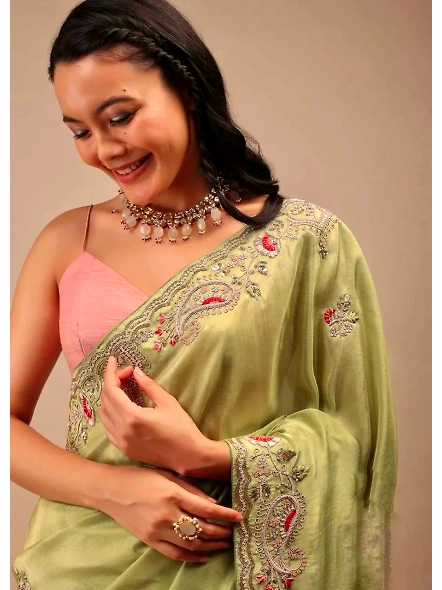 Diamond Chinon Silk Embroidered Saree
