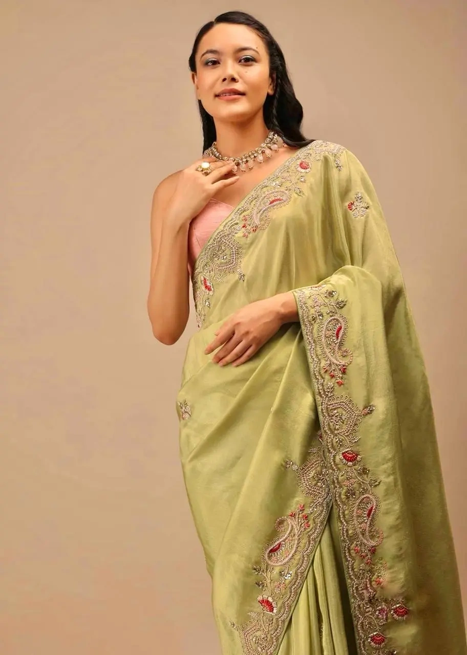 Diamond Chinon Silk Embroidered Saree-2