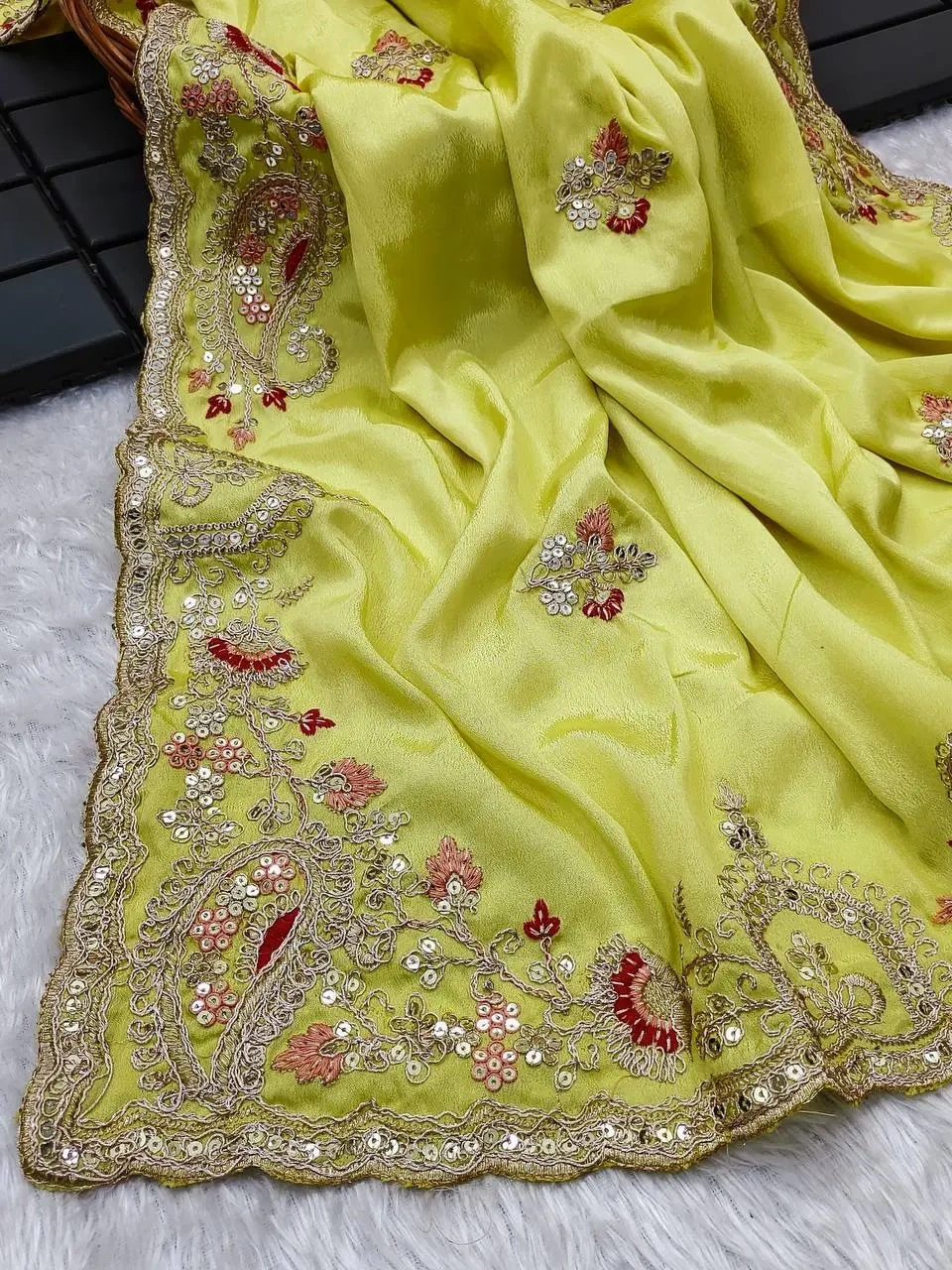 Diamond Chinon Silk Embroidered Saree-4