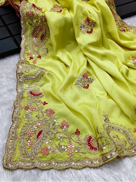 Diamond Chinon Silk Embroidered Saree-4