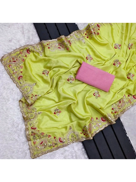 Diamond Chinon Silk Embroidered Saree-5