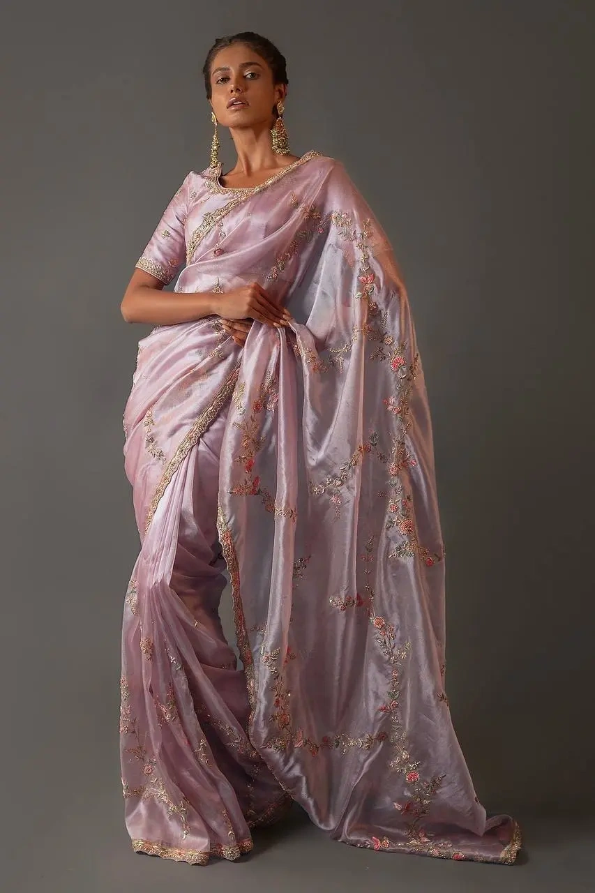 Special Purple Soft Jimmy Choo Embroidery Sequence Saree-BT1231