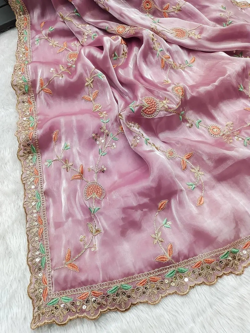 Special Purple Soft Jimmy Choo Embroidery Sequence Saree-5