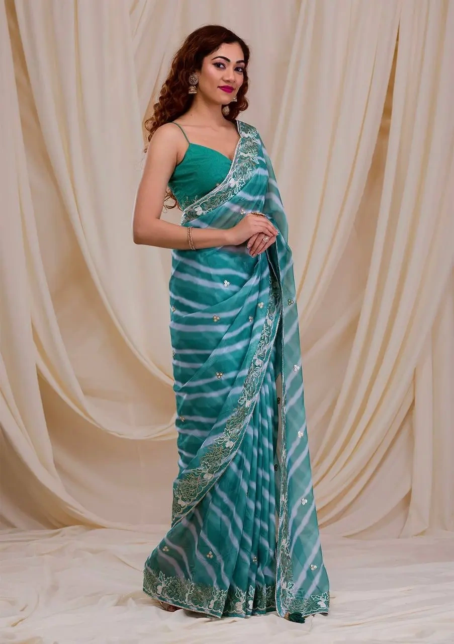 Elegant Embroidered Leheriya Georgette Saree-P1-2