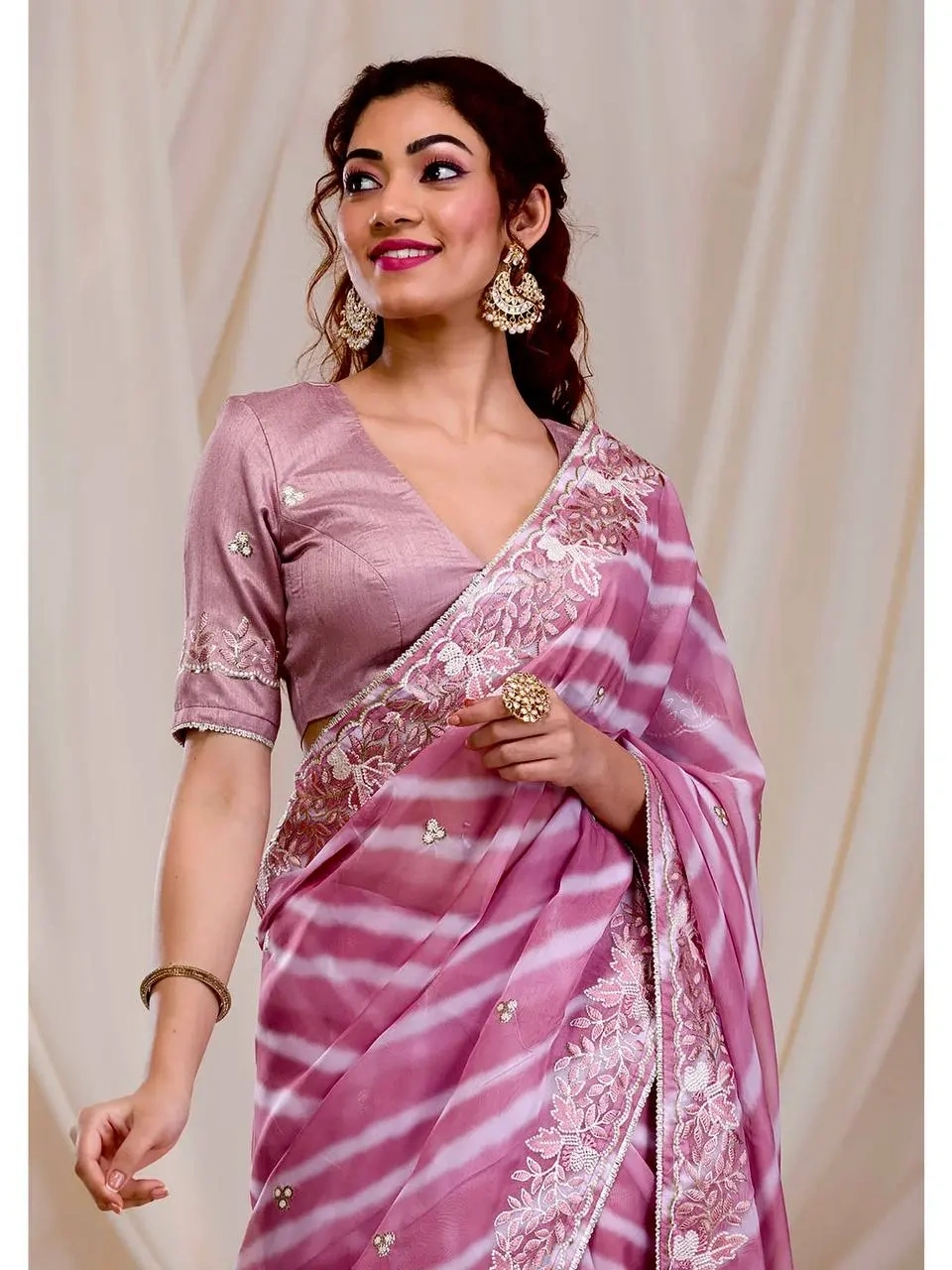 Elegant Embroidered Leheriya Georgette Saree-BT1232_B