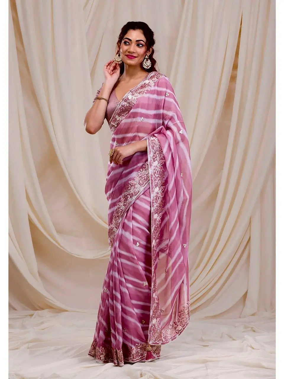 Elegant Embroidered Leheriya Georgette Saree-P2-1