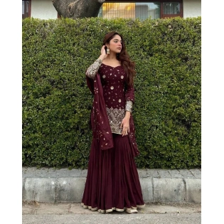 Elevate Your Style with the Cocoa Bean Faux Georgette Sharara Set