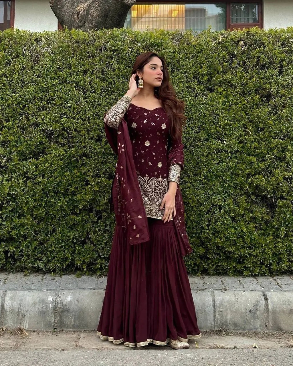 Elevate Your Style with the Cocoa Bean Faux Georgette Sharara Set-RTC5719_XL