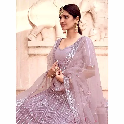 shiv lilac sequins detail party wear lehenga choli in net