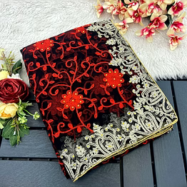 shiv red and black embroidered party wear saree