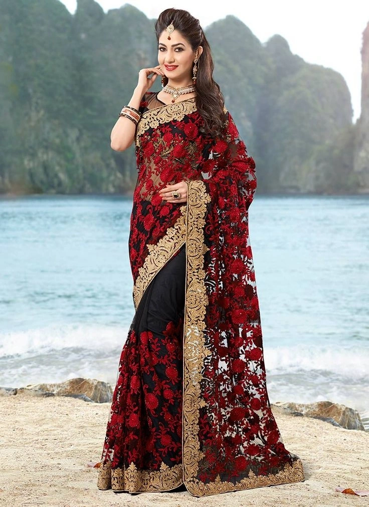 Luxurious Designer Embroidered Party Wear Saree - Elegant Shimmer-SN-391