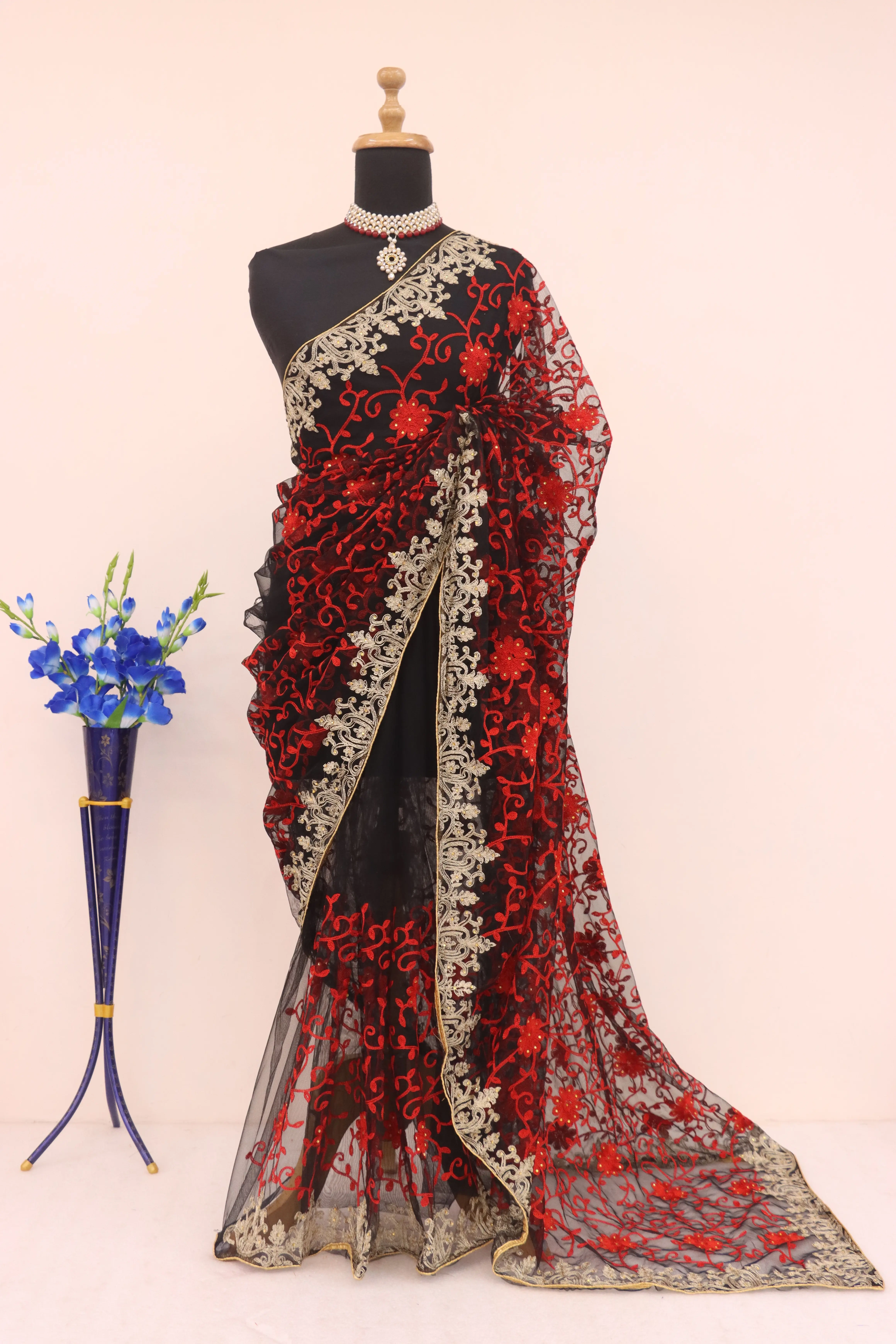 Luxurious Designer Embroidered Party Wear Saree - Elegant Shimmer-3