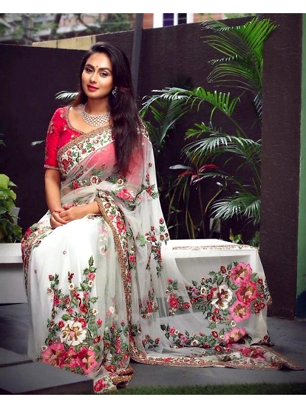 Shimmering Soiree Embroidered Saree - Elegant Ethnic Attire-SN-392