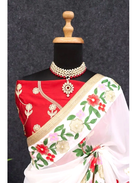 Shimmering Soiree Embroidered Saree - Elegant Ethnic Attire-4