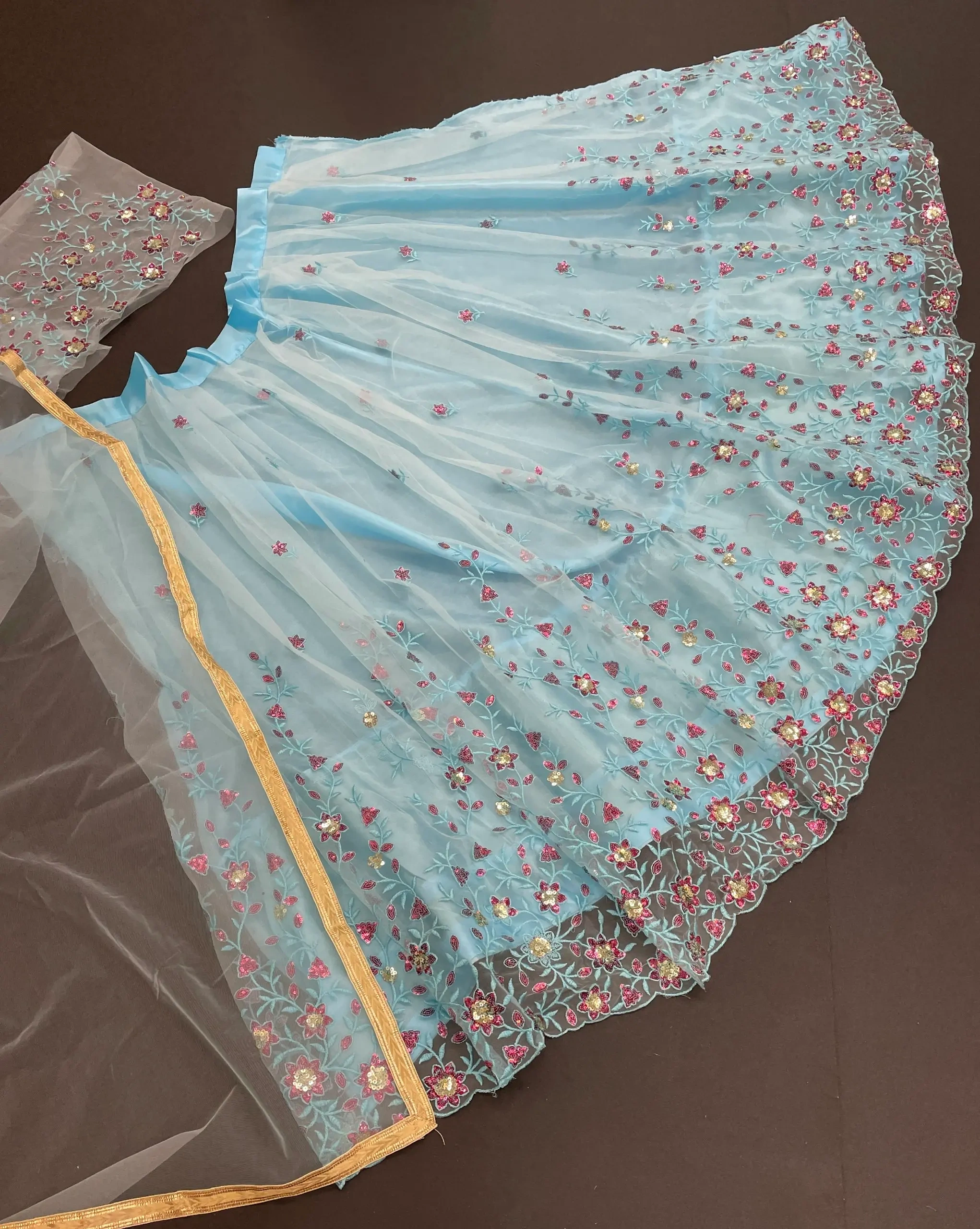 Sky Blue Color Soft Net Sequence And Thread Work Lehenga Choli-1